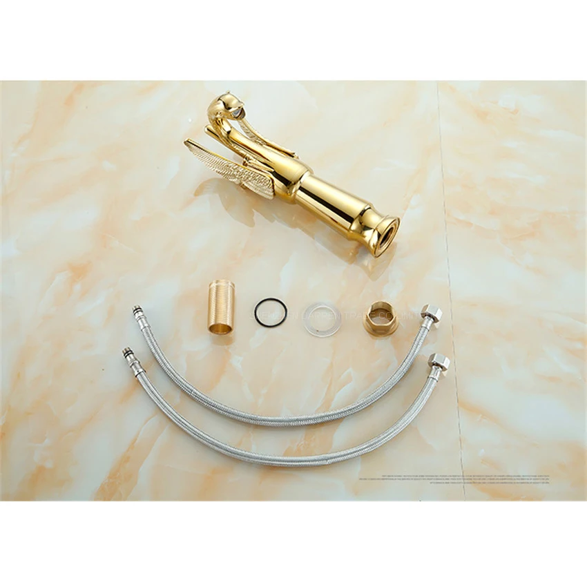 1PC  SY-8005 New Design Luxury Copper hot and cold taps Swan faucet Gold plated gold wash basin faucet high