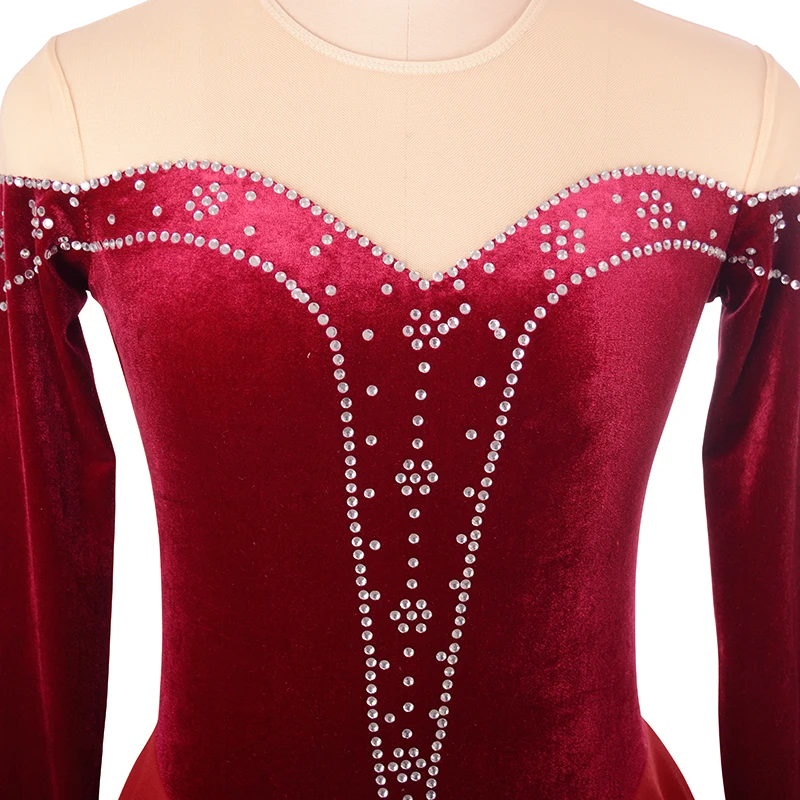 Women\'s Children\'s Wine Red Velvet Rhythmic Gymnastics Dance Performance Figure Skating Competition Clothing Dress Customization