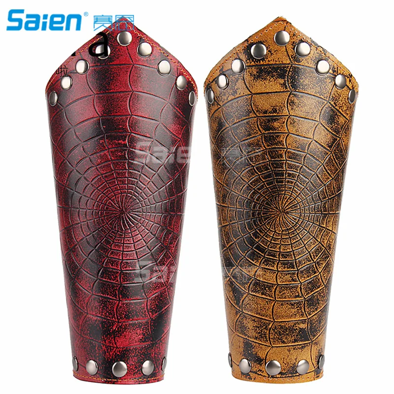 

Leather Alloy Punk Wide Vintage Medieval Archery Arm Guard Bracer Gauntlet Wristband Bracelet for Men Boxing Motorcyclist