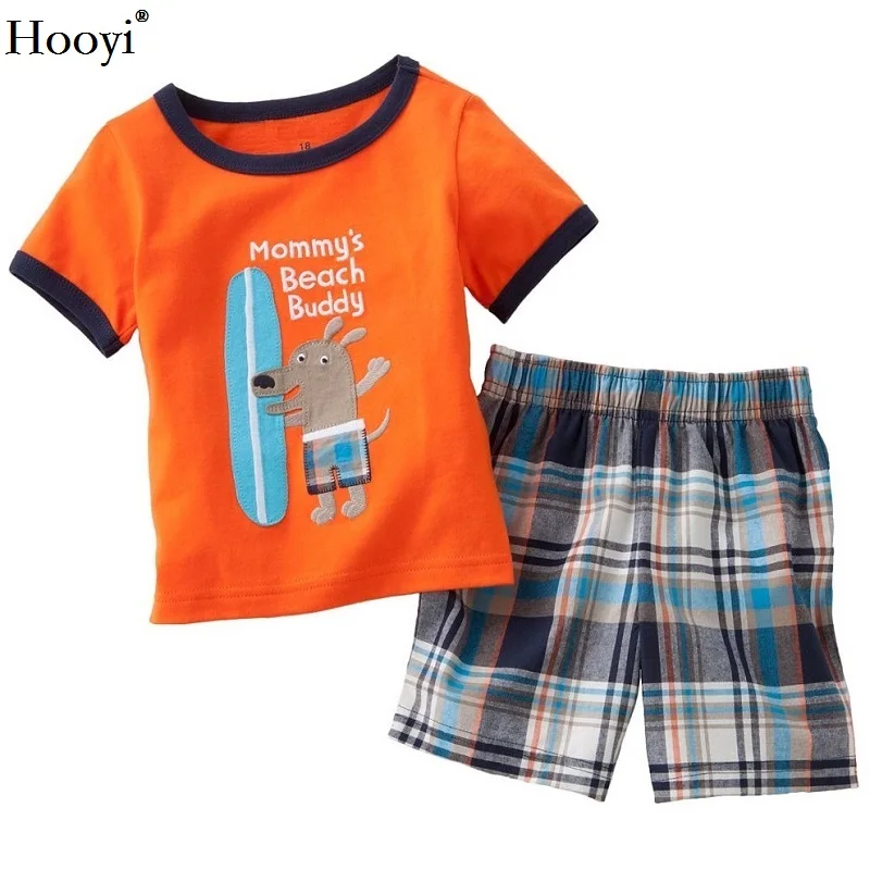 Hooyi Diving Monkey Baby Boy Pajamas Clothes Sets 100% Cotton Cartoon Kids Home Wear 2 3 4 5 6 7 Year Children Tee Shirts Shorts