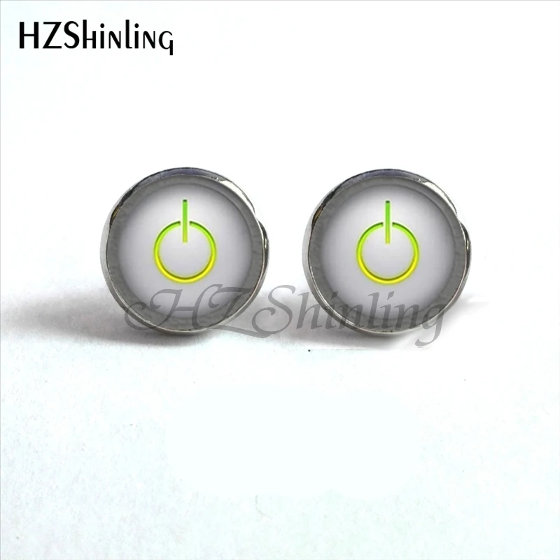 NES-009  Btton Power Earrings Neon Ear Nail Computer Button Power Earrings Jewelry Glass Ear Stud Cabochon Earrings HZ4