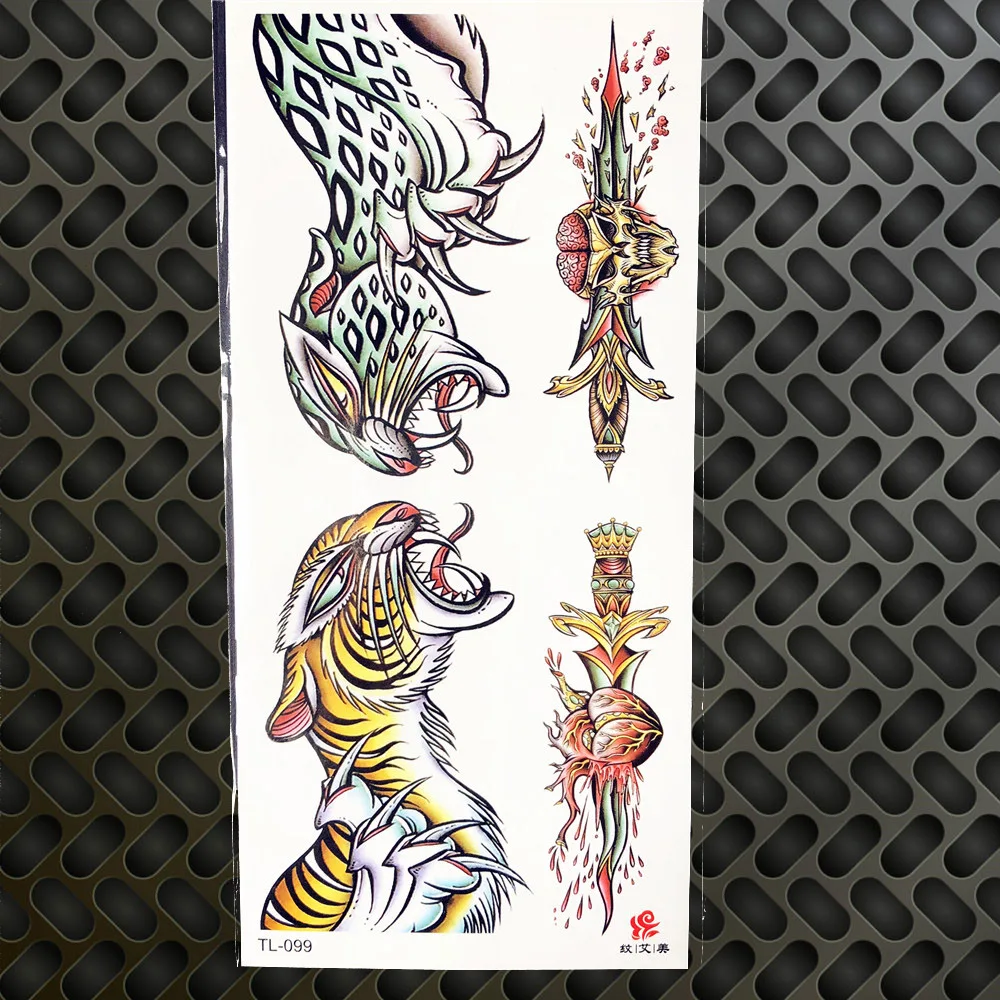 Cheetah-tatuaje temporal de tigre azul para hombres y mujeres, tatuaje de Henna, Lobo, corazón, acuarela, brazo, maquillaje, tatuaje trasero autoadhesivo