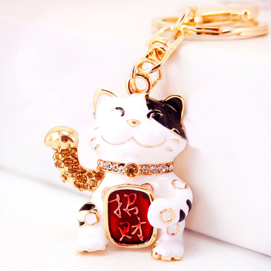 Creative Rhinestone Cute Lucky Cat Keychain Charm Handbag Keyring Car Key Chain Ring Holder Bag Accessory Friends Gift R019