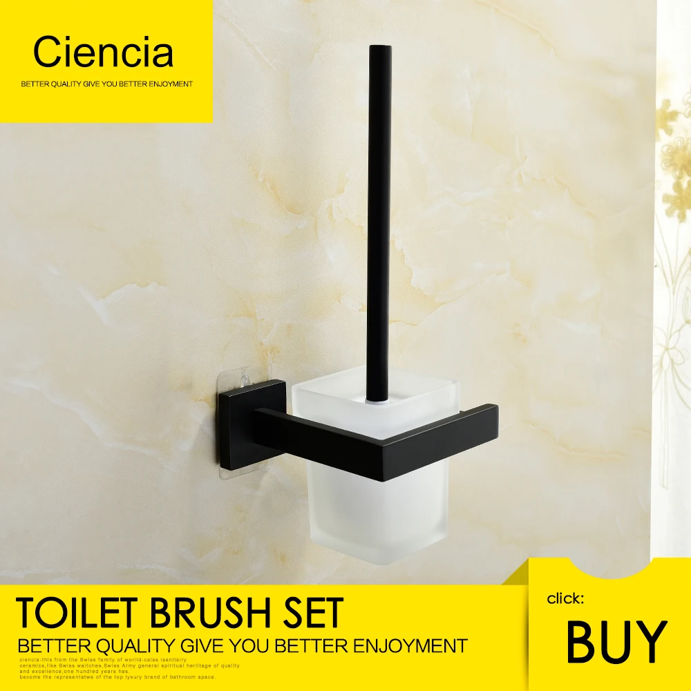 Ciencia Stainless Steel Black Toilet Brush with Holder Wall mounted Self adhesive and Drilling Toilet Brush set