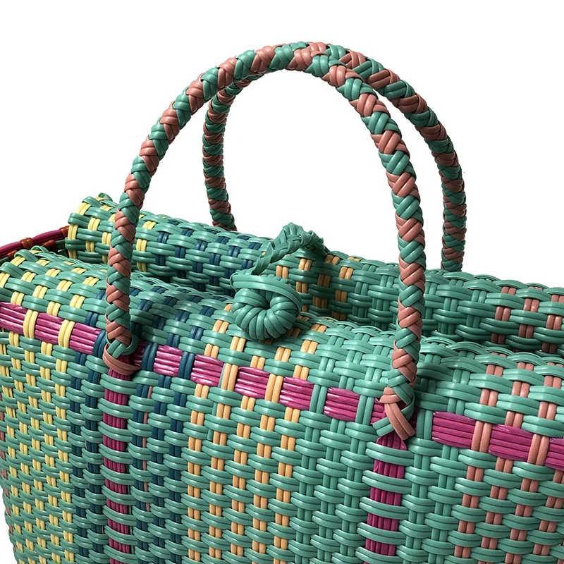 2018 Fashion Women Durable Weave Beach Bag Woven Bucket Bag Casual Tote Handbags Bags Popular Receive straw plastic braided