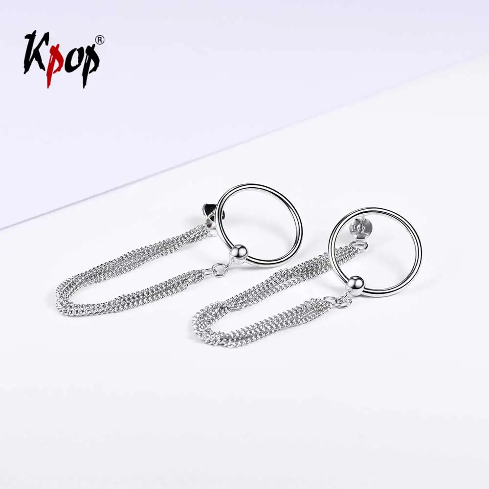 Kpop Sterling Silver Hoop Chain Earrings Bogo Gypsy Statement Jewelry Front Back Chain Threader Drop Earrings for Women E6095