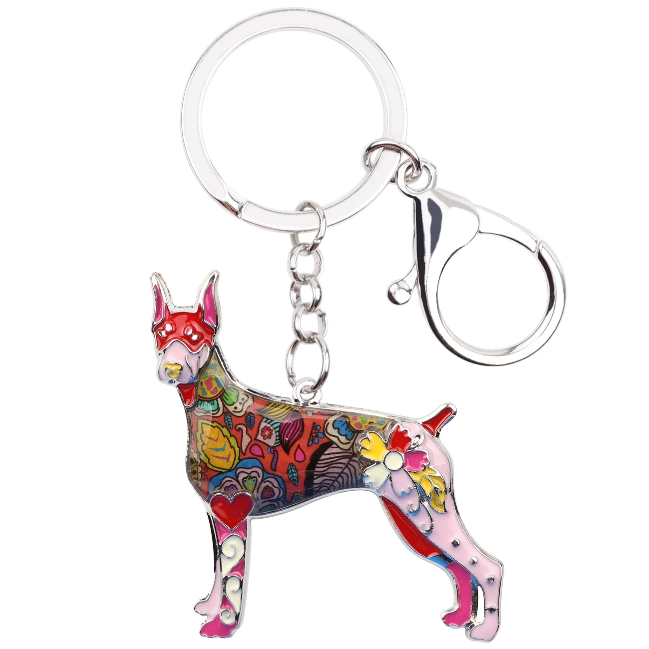 WEVENI Enamel Metal Doberman Dog Key Chain Keychain Animal Jewelry For Women Girls Pet Lovers Bag Purse Pendant Gift Charms Bulk