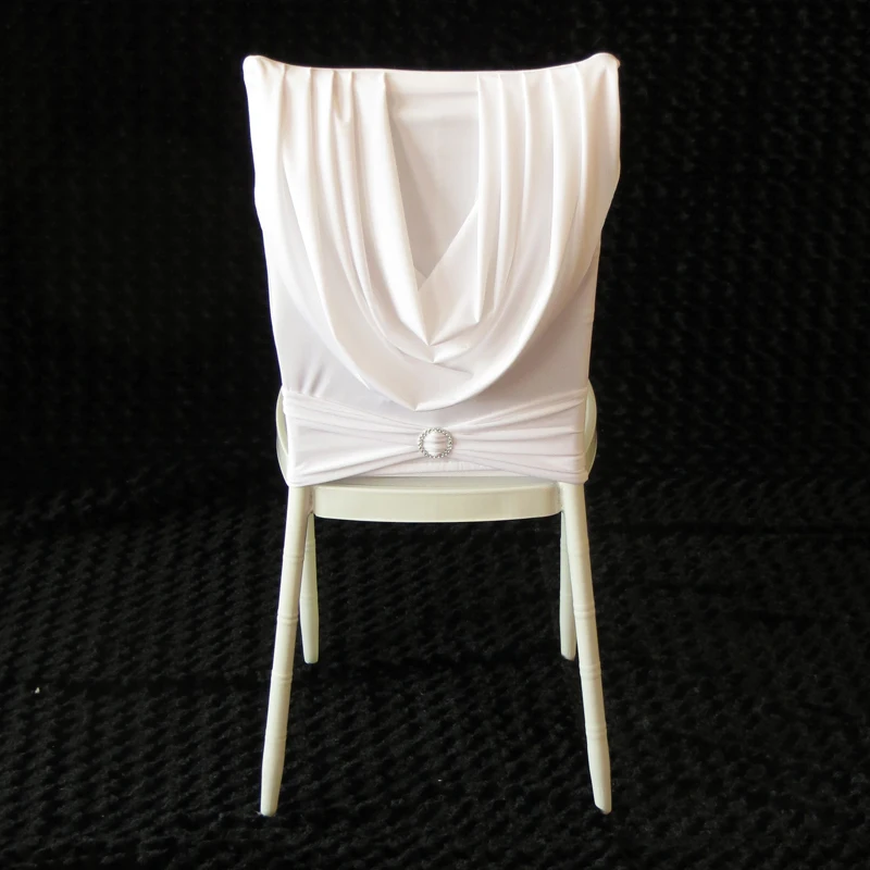 100Pcs White Spandex Chiavari Chair Back Cover With Valance and Diamond Band For Wedding Party Baby Shower Decoration