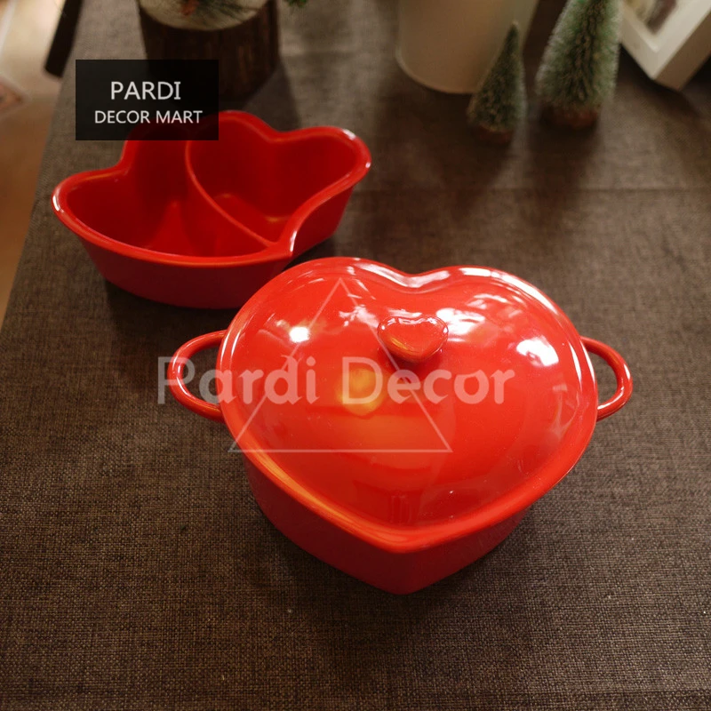 

Valentine's Day Red heart shape pot baking bowl with lid Microwave soup bowl seasoning deart dish special 1pc/lot