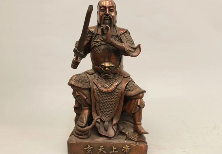 China Taoism Pure Bronze Xuan Wu Dadi Taoist ancestor Buddha God Statue