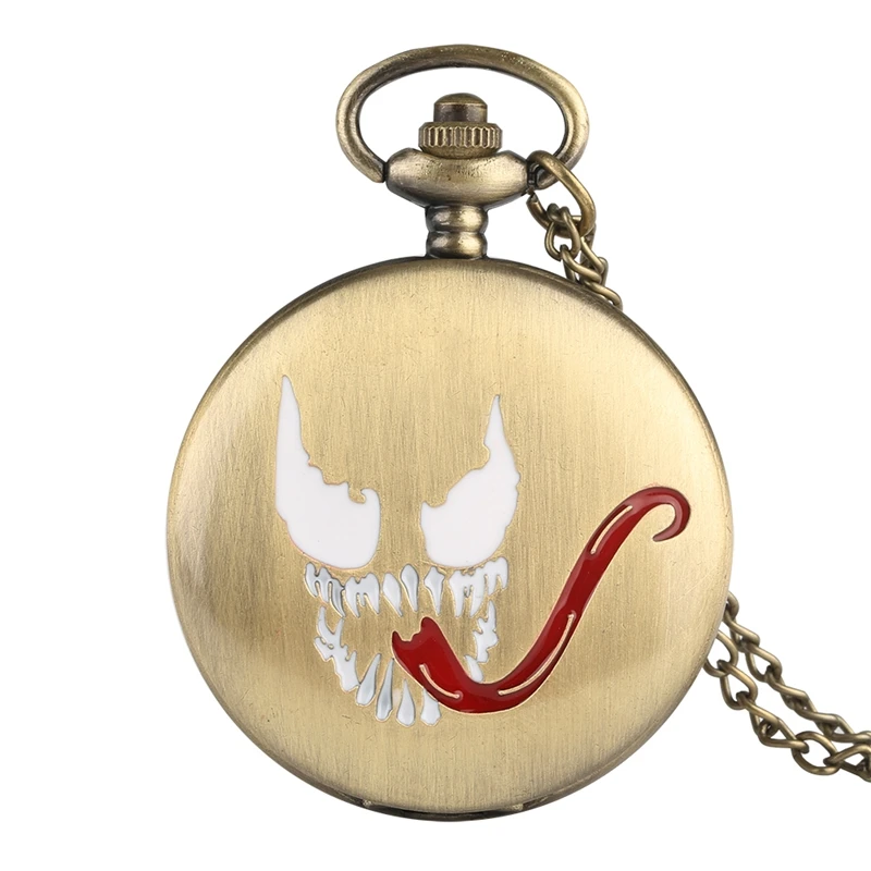 

MARVEL Venom Evil Spirit Long Red Tongue Design Quartz Pocket Watch Necklace Women Men Steampunk Pendant Fob Anime Cosplay Watch