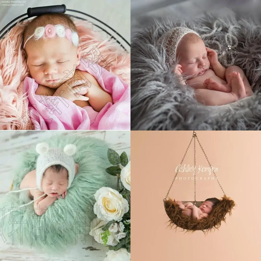 70X50cm Newborn Baby Infant Photo Blanket Faux Fur Rug Blanket Plush Photography Bottom Prop Basket Filling