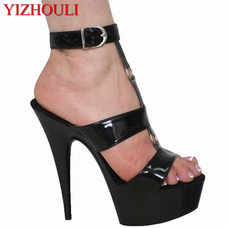 

15 cm super high heels Fine with fashion party dresses fashion runway model patent leather sandals