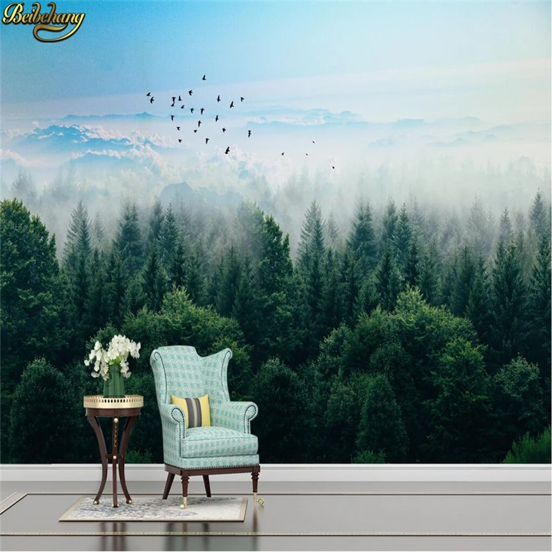 Custom 3d Nordic Misty Forest mural wall paper landscape TV background sofa bedroom photo wallpaper for wall painting Stickers