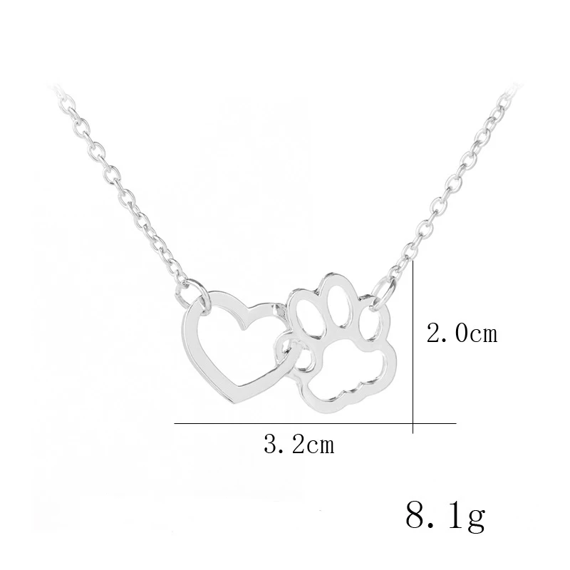 ZRM Fashion Hollow Pet Paw Footprint Necklace Shellhard Cute Animal Dog Cat Love Heart Pendant Necklace Jewelry For Women Girls