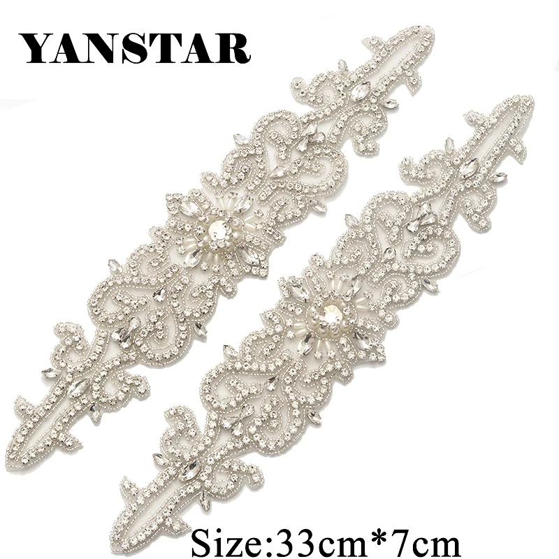 

YANSTAR(5PCS) Bridal Sash Rhinestone Applique Crystal Silver For Wedding Dresses Belt Iron On YS940