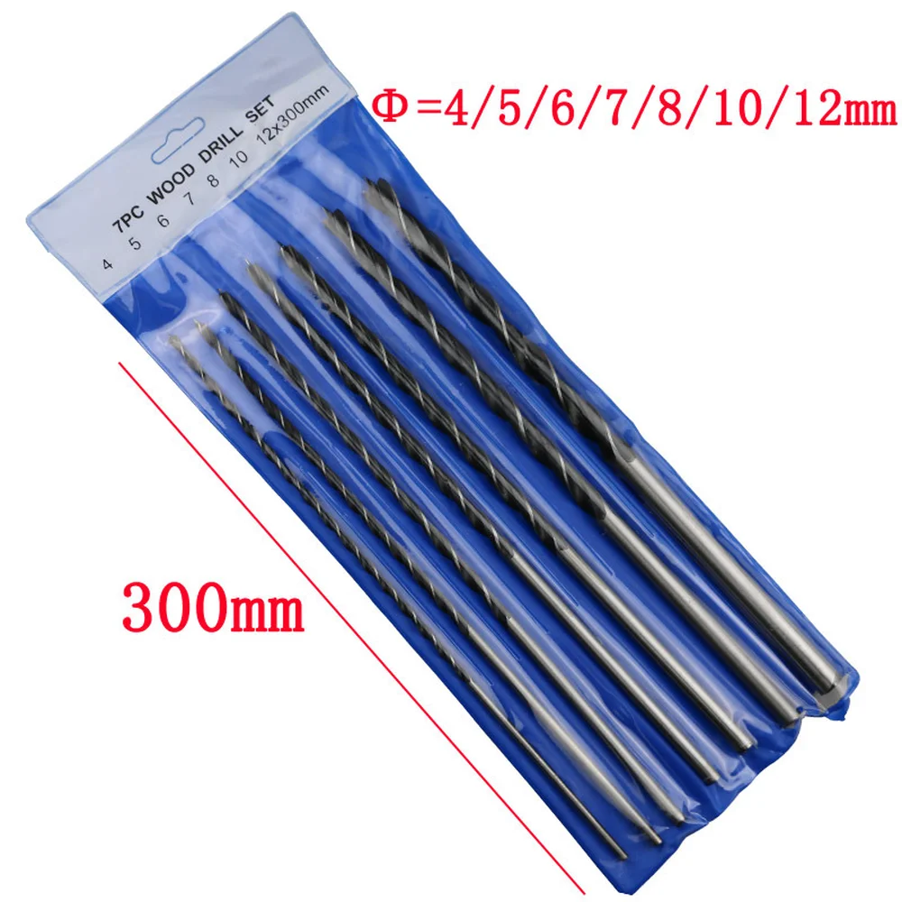 7Pcs 300mm Lengthened Three Sharp Woodworking Drill  4-12mm Centering Woodworking Hole Set