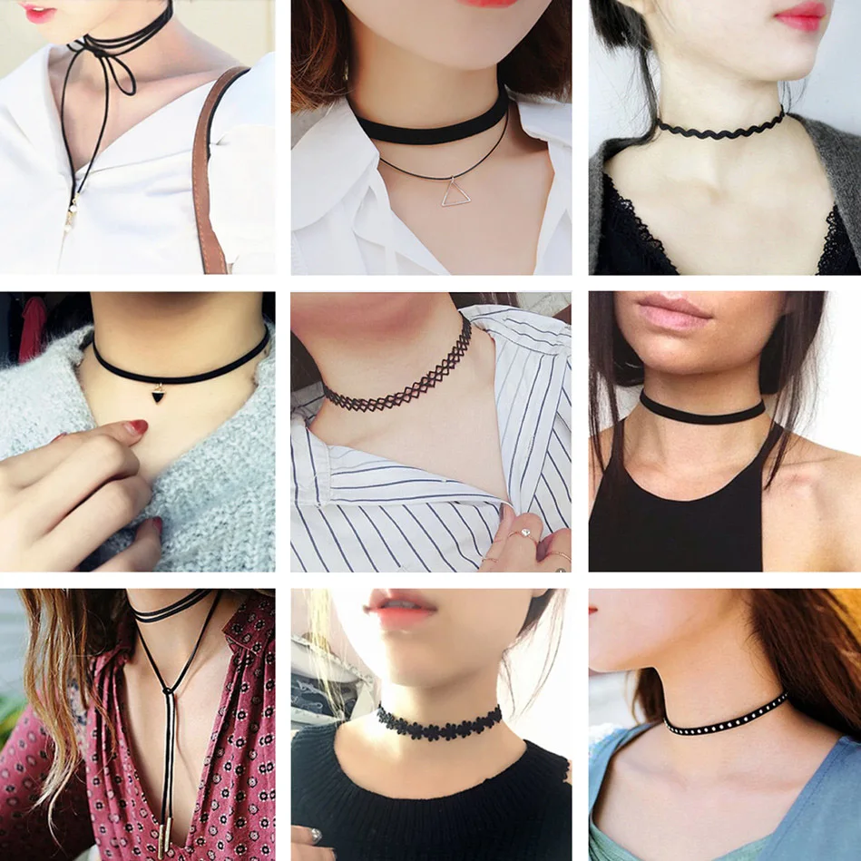 New Fashion Sexy Chokers for Women Black Korean Velvet Short Lace Necklaces Wave Line Female Choker Clavicle Necklace Collar