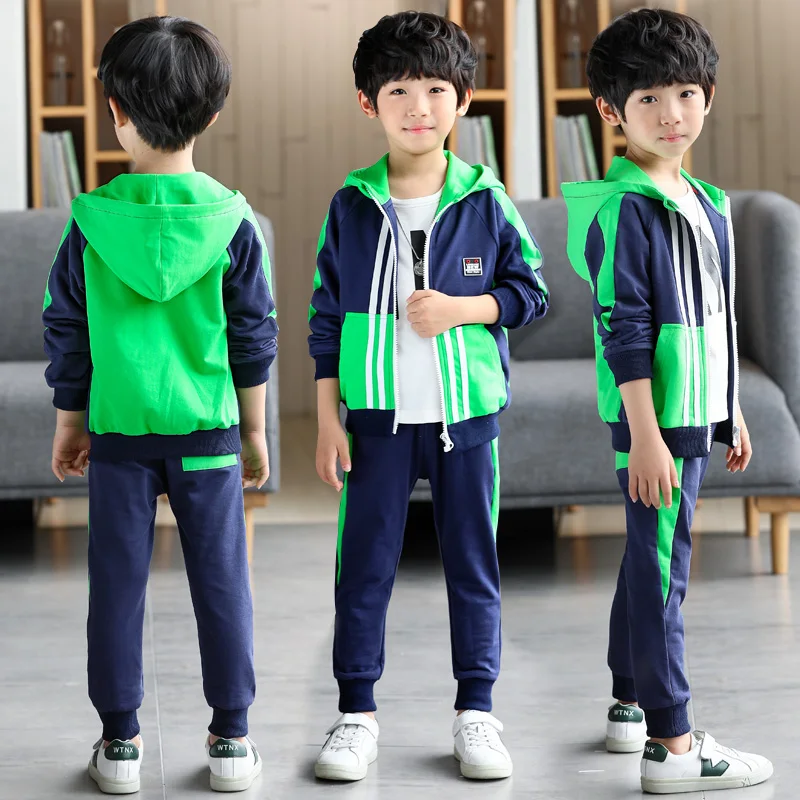 Children's Fashion Multicolored Clothes Hooded Coat + Pants 2 Pcs Boys Fall Clothing Suit Kids Casual Spliced Clothing Set X193