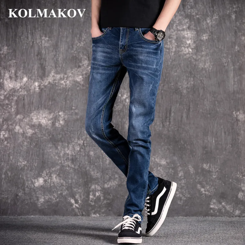 Kolmakov 2020 Celana Jeans Baru UNTUK Semi Celana Slim Fit Jeans Panjang Pria Klasik Denim Pensil Celana Fashion Pria Celana Jeans celana Jeans Biru