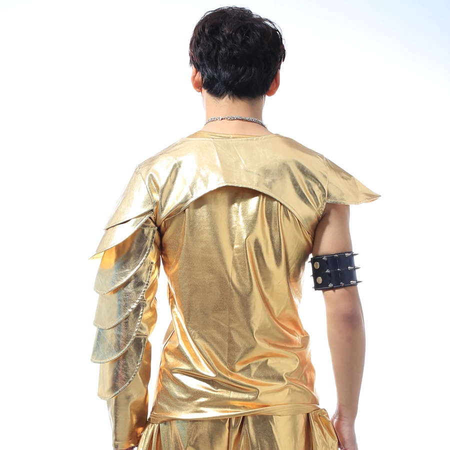 Stage Costume Men Nightclub DJ DS Gogo Performance Shawl Rave Clothes For Singers Dancer Gold Outfit Hip Hop Dancewear DNV10477