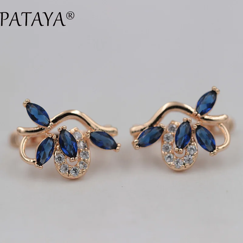 PATAYA New 585 Rose Gold Color Drop Earrings Symmetry Petal Natural Zircon Earrings Women Exquisite Jewelry Wedding Earrings