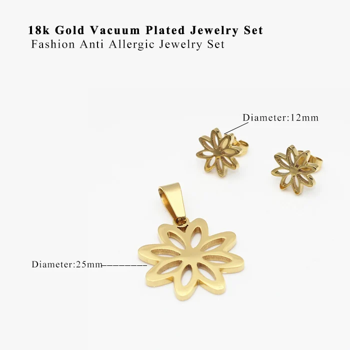 LUXUKISSKIDS New gold color stainless steel Luxurious Fashion flower jewelry Set jewelry sets wholesale jewelry steel