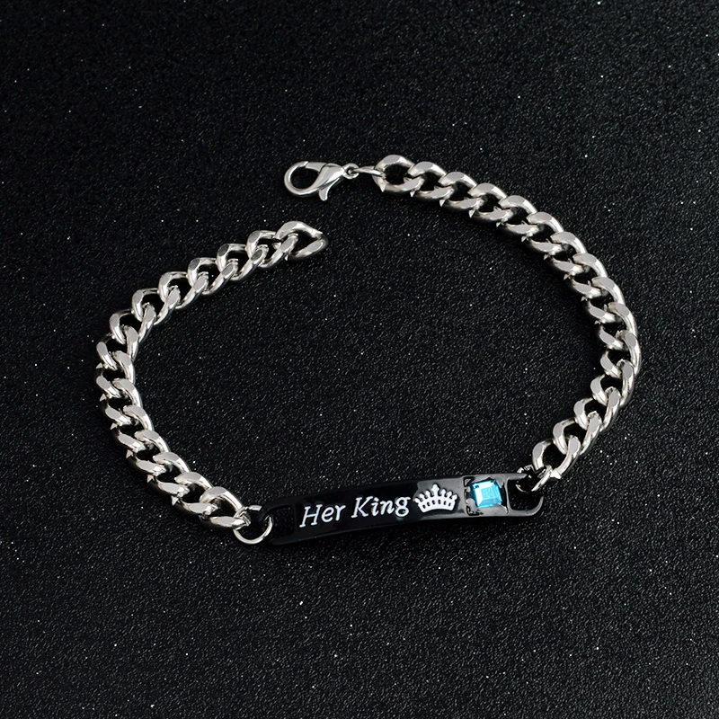 Fashion Couple Alloy Bracelet His Queen Her King Sweet Romantic Charm Jewelry Accessories Gift for Lovers and Friends