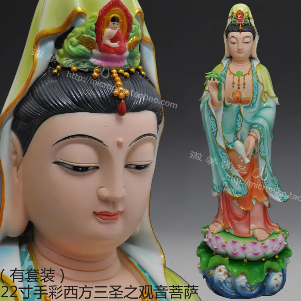 21 inch hand color Avalokiteshvara like Guanyin Buddha in Dehua put Ephraim three Western icons wholesale ceramic crafts