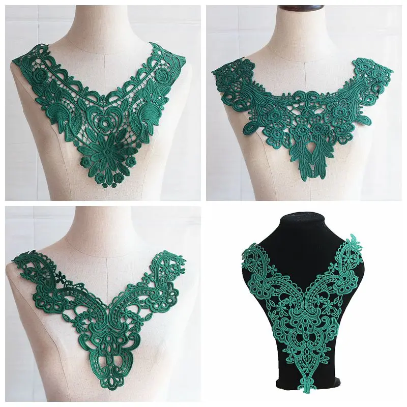 1PCS Green Flower Necklace Lace Collar Embroidery Lace Trimming For Sewing Fabric Trim DIY Lace Fabric Neckline Applique Sewing