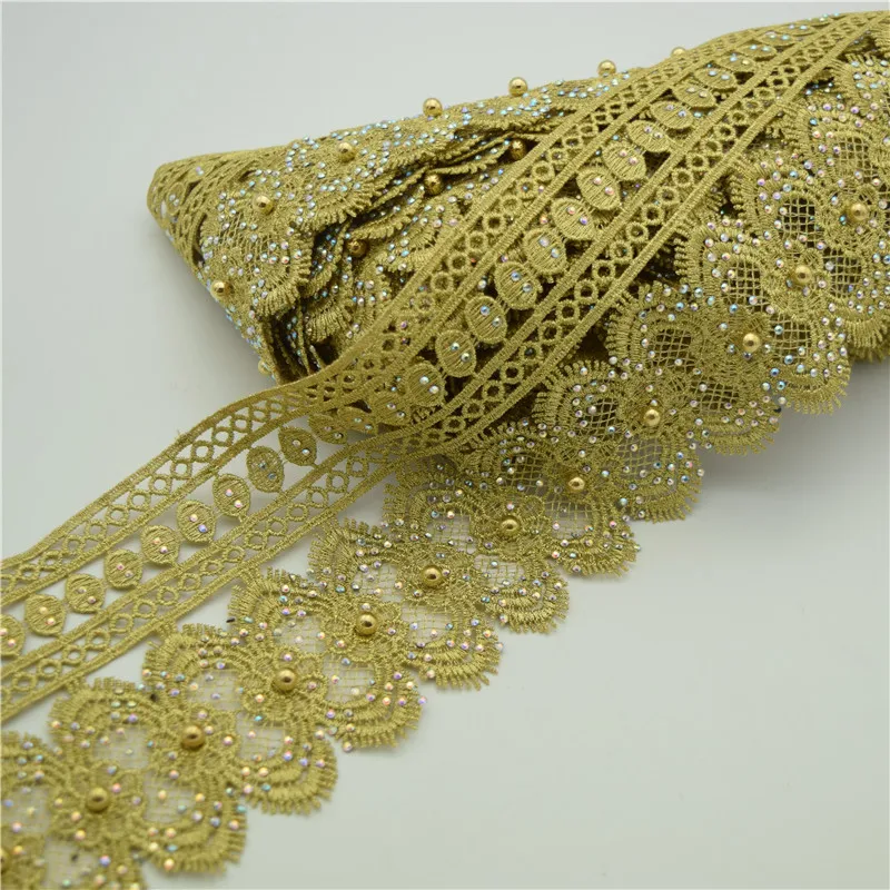 9.5yards African lace trim Metallic Embroidered Motif Lace Nigeria Venice Trim Crochet Cord Wide 11CM