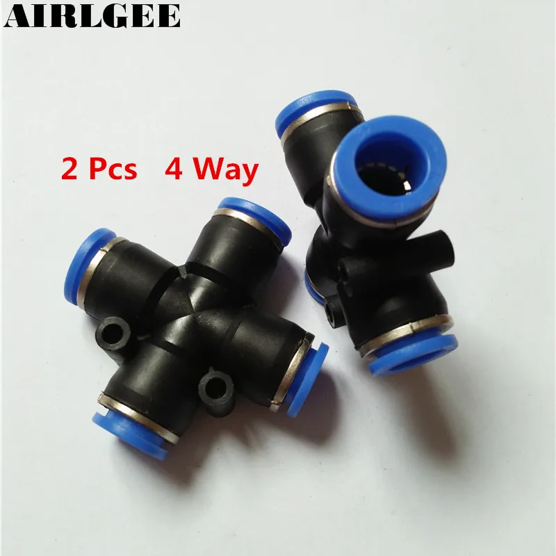 12mm 4 Way Cross Union Pneumatic Tube Push in Quick Fittings Connector 2 Pcs