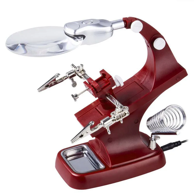 Desk Magnifier LED Light Soldering Iron Stand Clamp Clip Helping Hand Lens Clamp Tool