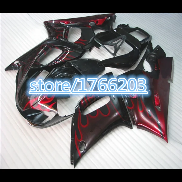 

Fairing kits for YZFR6 1998 1999 2000 2001 2002 fairings YZF R6 98-02 Red flame in black YZF1000 body parts Ning