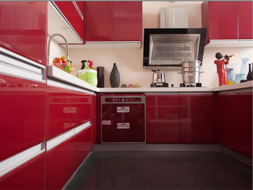 2017 hot sales high gloss lacquer kitchen cabinets red color modern painted kitchen furnitures L1606096