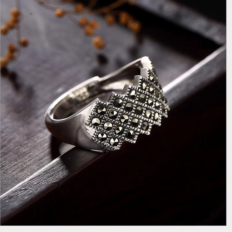 Uglyless 100% Real 925 Sterling Silver Handmade Geometric Open Rings for Women Thai Silver Fine Jewelry Square Female Ring Bijou