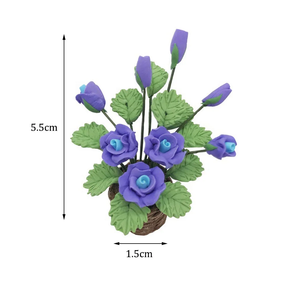 1/12 Dollhouse Miniature Accessories Mini Purple Rose Simulation Flower Model Toys for Doll House Decoration