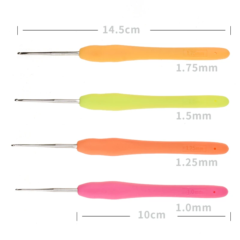Nuovo Crochet Del Merletto Gancio di Piccola Dimensione 1.0-1.75mm TPR Impugnatura In Gomma Morbida Aghi di Lavoro A Maglia Crochet Ago Maniglia Del
