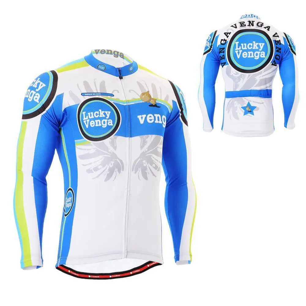 Men`s Long Sleeve Cycling Jersey G201 Blue & White Lucky Venga Polyester Graphics Bicycle Gear Outdoor MTB Road Bike Apparel