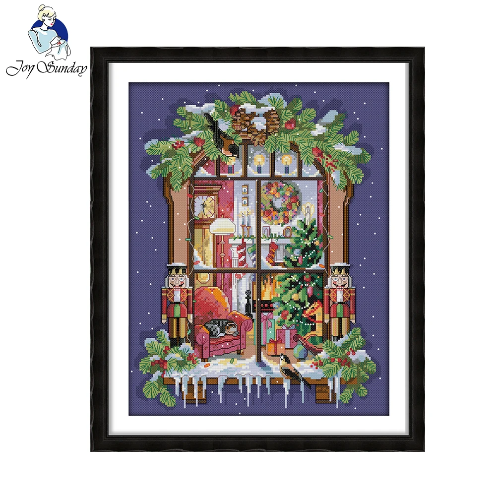 Joy Sunday The window of the Christmas Counted Cross Stitch Sets Wholesale scenic Cross-stitch Kits Embroidery Needlework