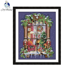 Joy Sunday The window of the Christmas Counted Cross Stitch Sets Wholesale scenic Cross-stitch Kits Embroidery Needlework