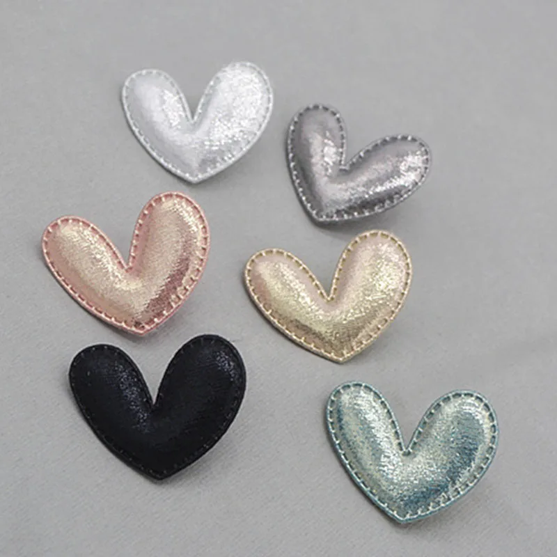 50pcs/lot 4.3*3.6cm Pu Heart Padded Appliques for DIY handmade children's hair accessories gift decoration accessories