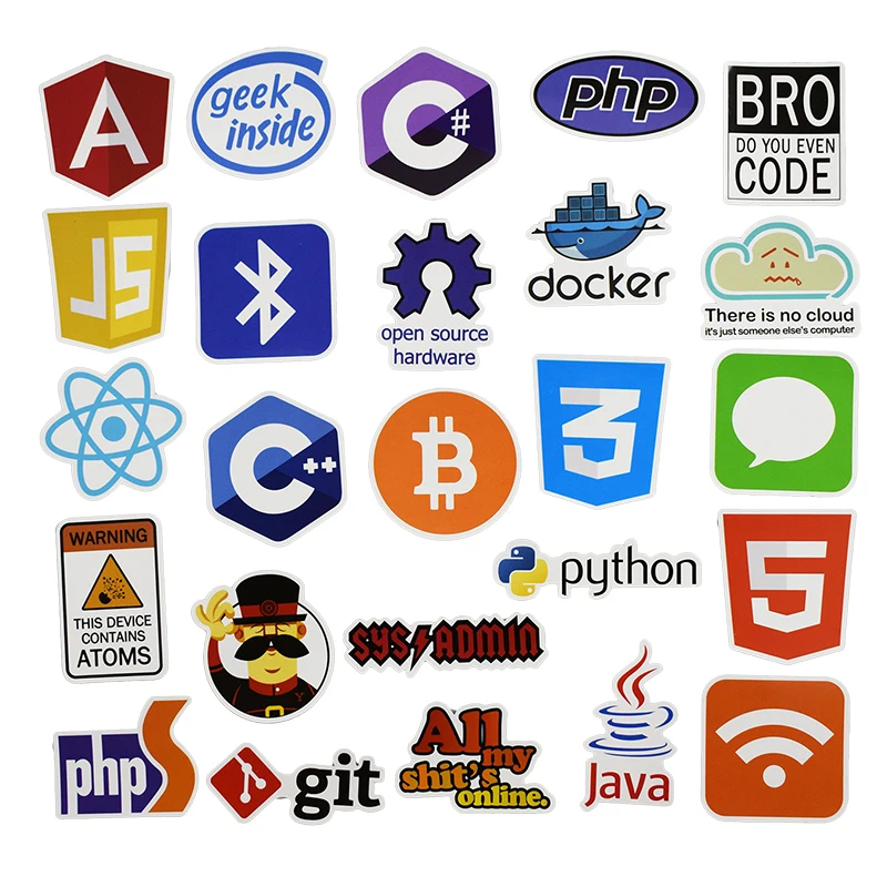 50 Pcs Java Internet JS Php Docker Bitcoin Html Cloud Programming Language APP Logo Funny Stickers for Laptop Car DIY Stickers