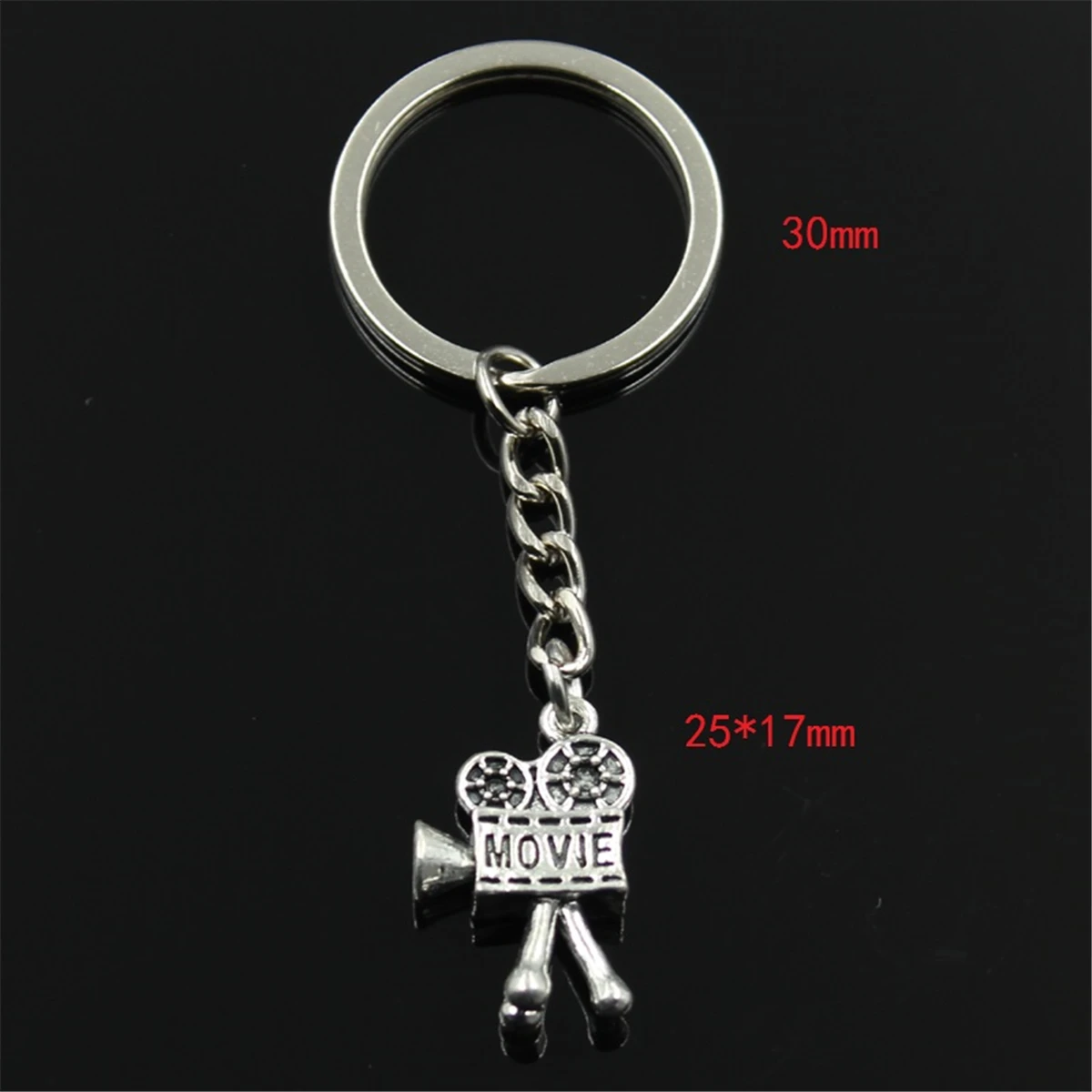 New Fashion Men 30mm Keychain DIY Metal Holder Chain Vintage Movie Camera Projector 25x17mm Silver Color Pendant Gift