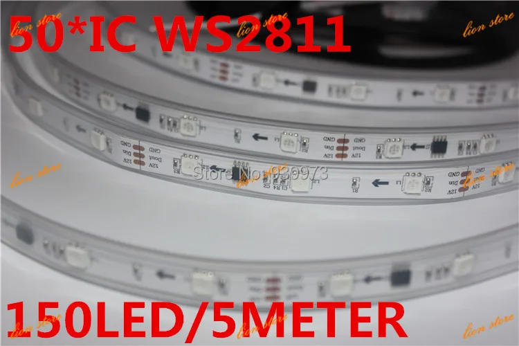 

10 Pixels per Meter;30LED/M DC12V 5m WS2811 led digital magic strip 10 IC per meter waterproof IP66 in Silicone tube