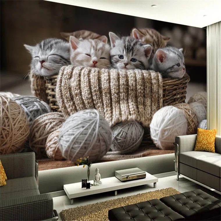 Custom 3d wallpaper Cute Small cats TV Sofa background wallpaper living room bedroom hotel mural gallery decoration wallpaper