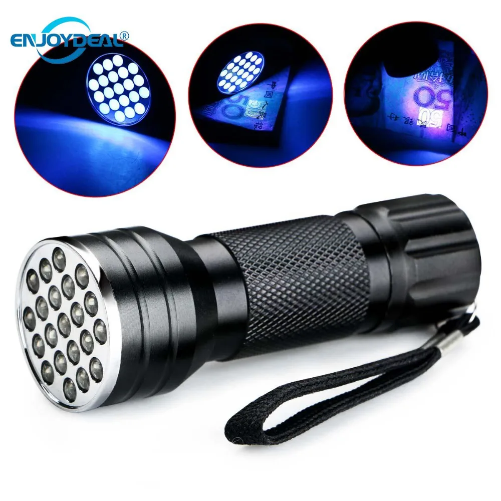 UV Violet 21LED/9LED Torch 395nm Aluminum Waterproof Powerful LED Flashlight Mini Blacklight Torch Lamp Battery Outdoor Camping