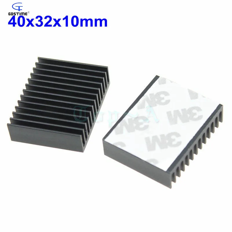 Gdstime 2pcs 40mm x 32mm x 10mm 40mm Aluminum Heatsink Heat Sink Cooling Cooler Black