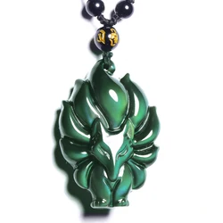 Nine-Tailed Fox Pendant Necklace Natural Rainbow Eye Obsidian Animal Fox Colorful Fairy Men Women New Jewelry Pendant With Chian