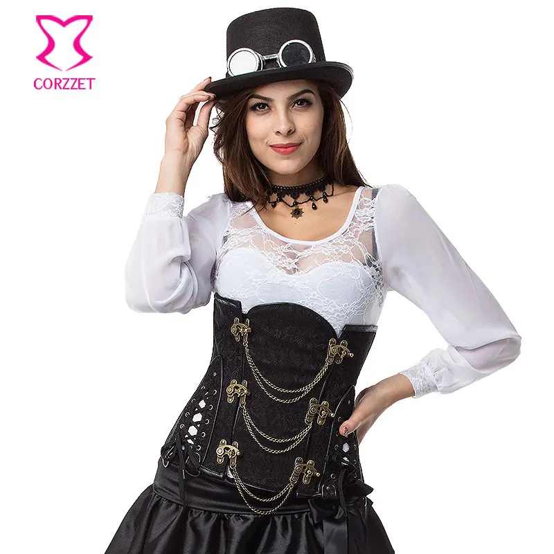 วินเทจสีดำโบรเคดS Teampunk C Orsetโกธิคเสื้อผ้ากระดูกเหล็กUnderbust C OrsetsและBustiersพังก์K Orsettสำหรับผู้หญิงเซ็กซี่